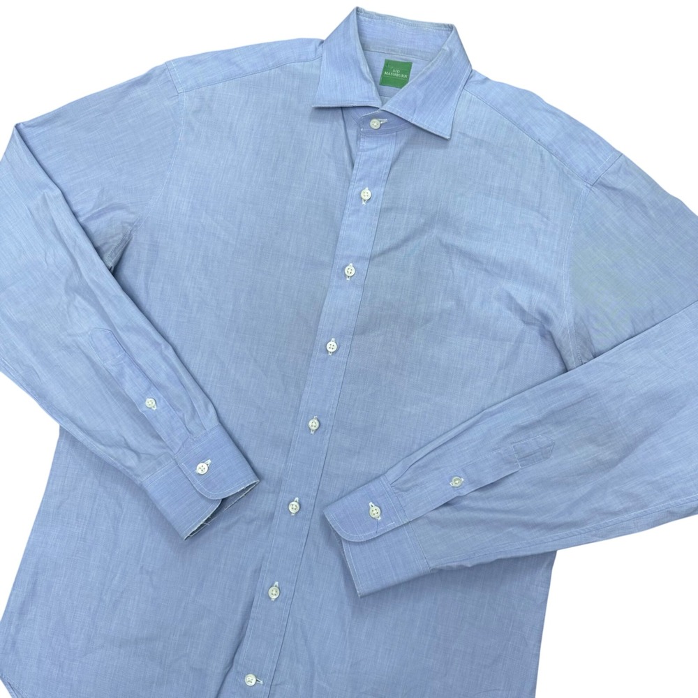 Sid Mashburn Dress Shirt Mens 15.5 Blue Cotton Spread Collar Long Sleeve Slim